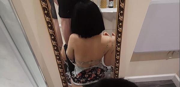  Quickie blowjob and unprotected, risky sex with a stranger girl in the toilet at home party.
